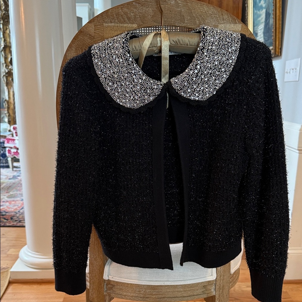 Alice + Olivia Black Cardigan with Silver Collar